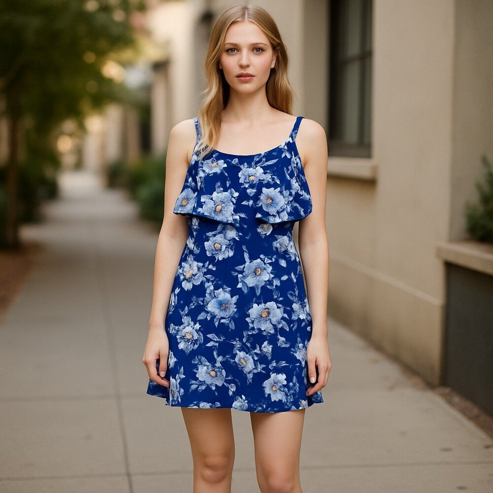 NWOT DAVINA Floral Off The Shoulder Mini Dress Blue